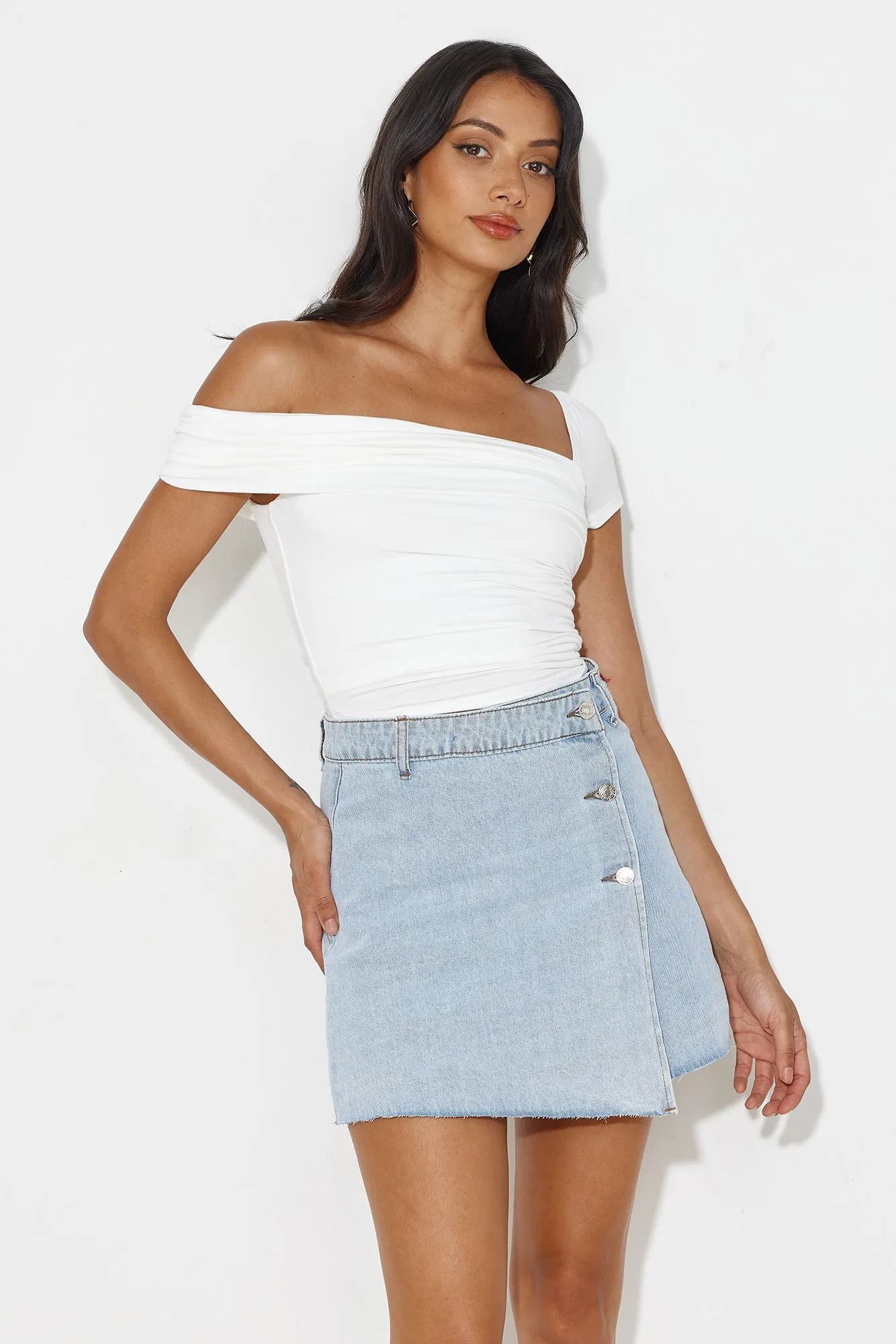 Wardrobe Staple Off Shoulder Crop Top White sold by Hello Molly