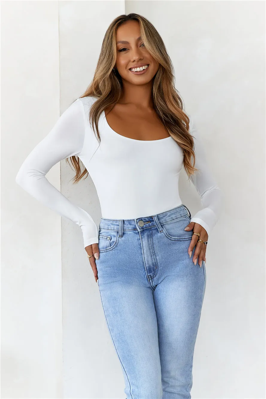 HELLO MOLLY BASE Second Skin Long Sleeve Bodysuit White sold by Hello Molly