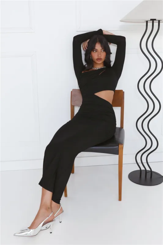 Experience Me Long Sleeve Maxi Dress Black sold by Hello Molly
