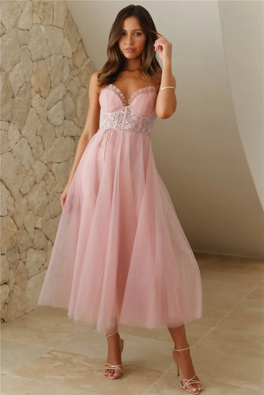 Top Of The Tower Tulle Midi Dress Blush sold by Hello Molly