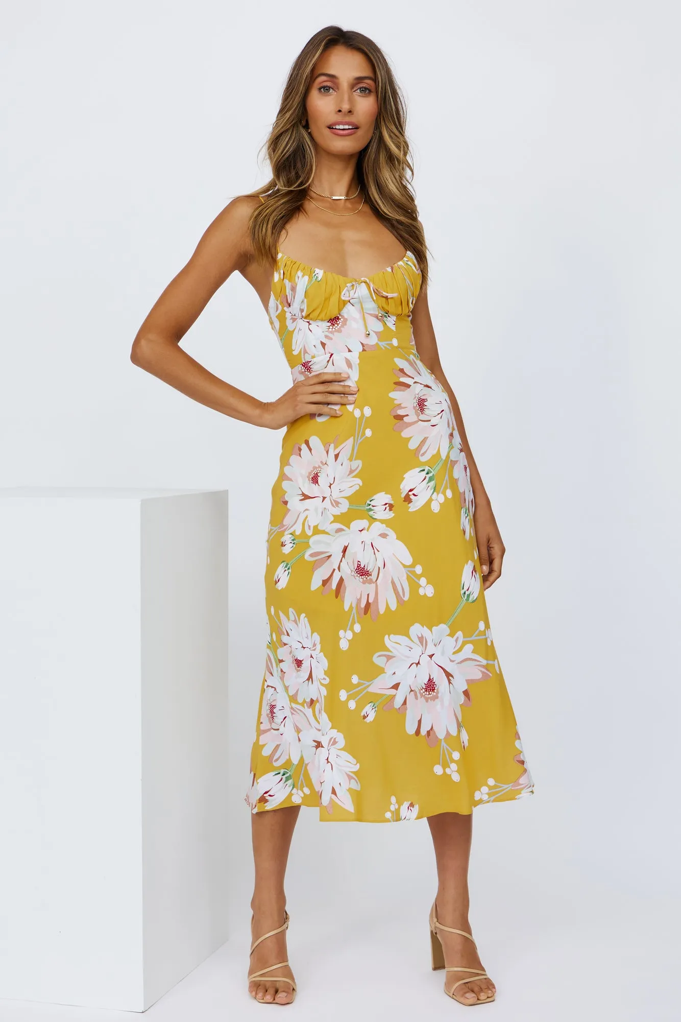Sunshine Walks Midi Dress Yellow sold by Hello Molly