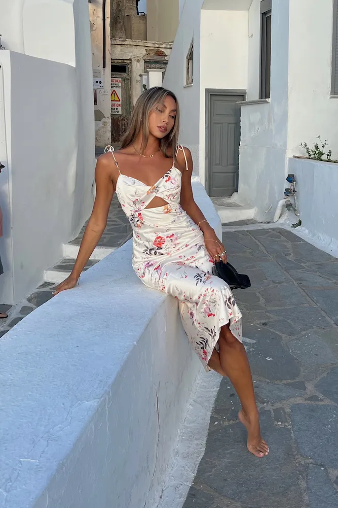 HELLO MOLLY Delicate Bloom Satin Midi Dress White sold by Hello Molly