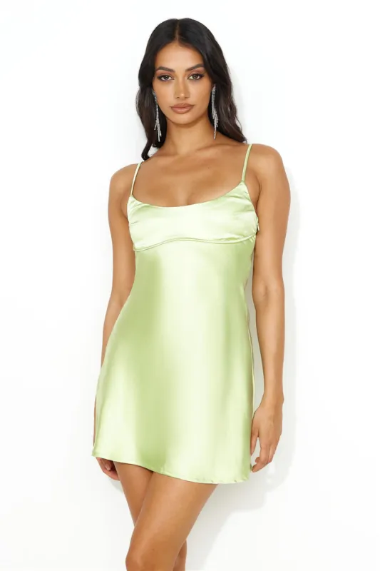 We're In Style Satin Mini Dress Lime sold by Hello Molly