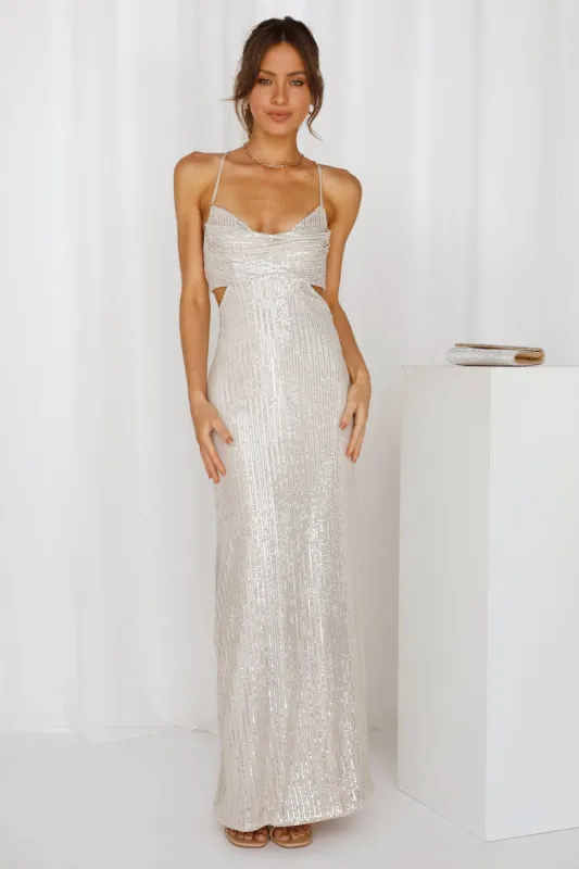 Sparkling Moment Maxi Dress Silver sold by Hello Molly