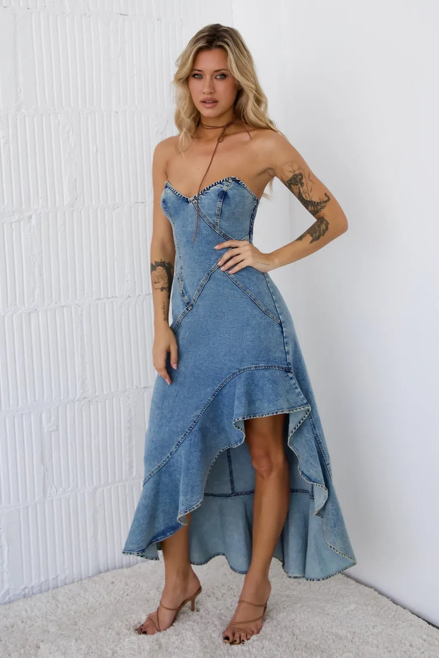 Ambitious Goals Denim Midi Dress Denim sold by Hello Molly product image thumbnail 5