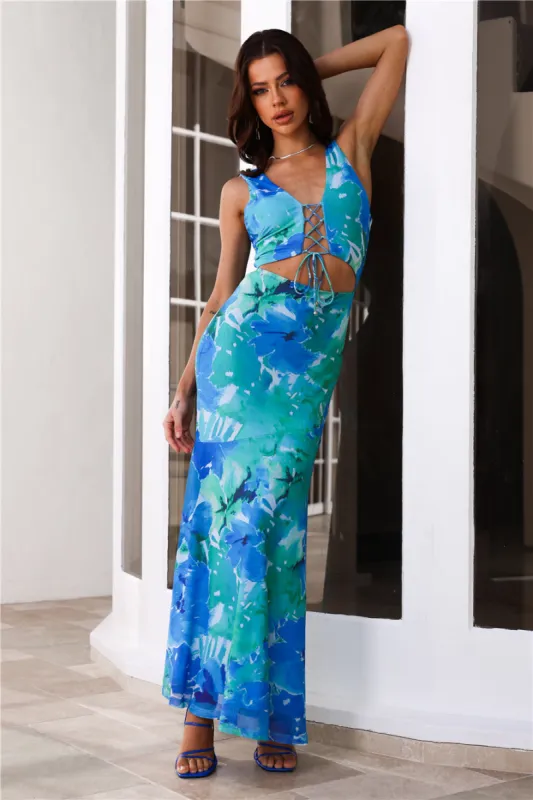 Refreshing Splash Mesh Maxi Dress Blue sold by Hello Molly