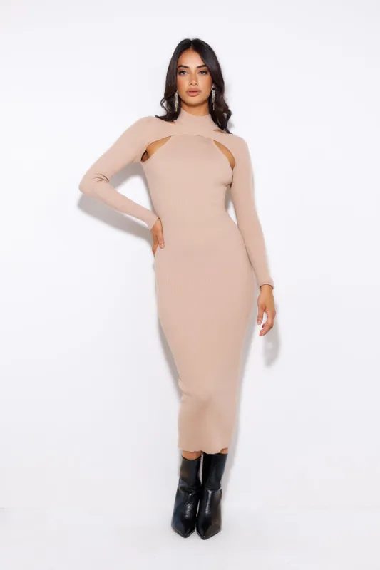 Season For It Ribbed Midi Dress Beige sold by Hello Molly
