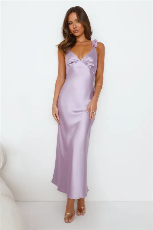 Parties In Spring Satin Maxi Dress Lilac sold by Hello Molly