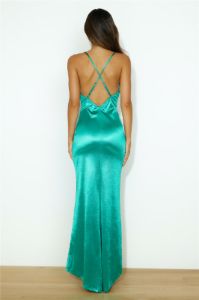 Fashion Show Satin Maxi Dress Green sold by Hello Molly