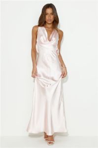 Designer 'Fit Cowl Neck Satin Maxi Dress Blush sold by Hello Molly