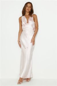 Designer 'Fit Cowl Neck Satin Maxi Dress Blush sold by Hello Molly