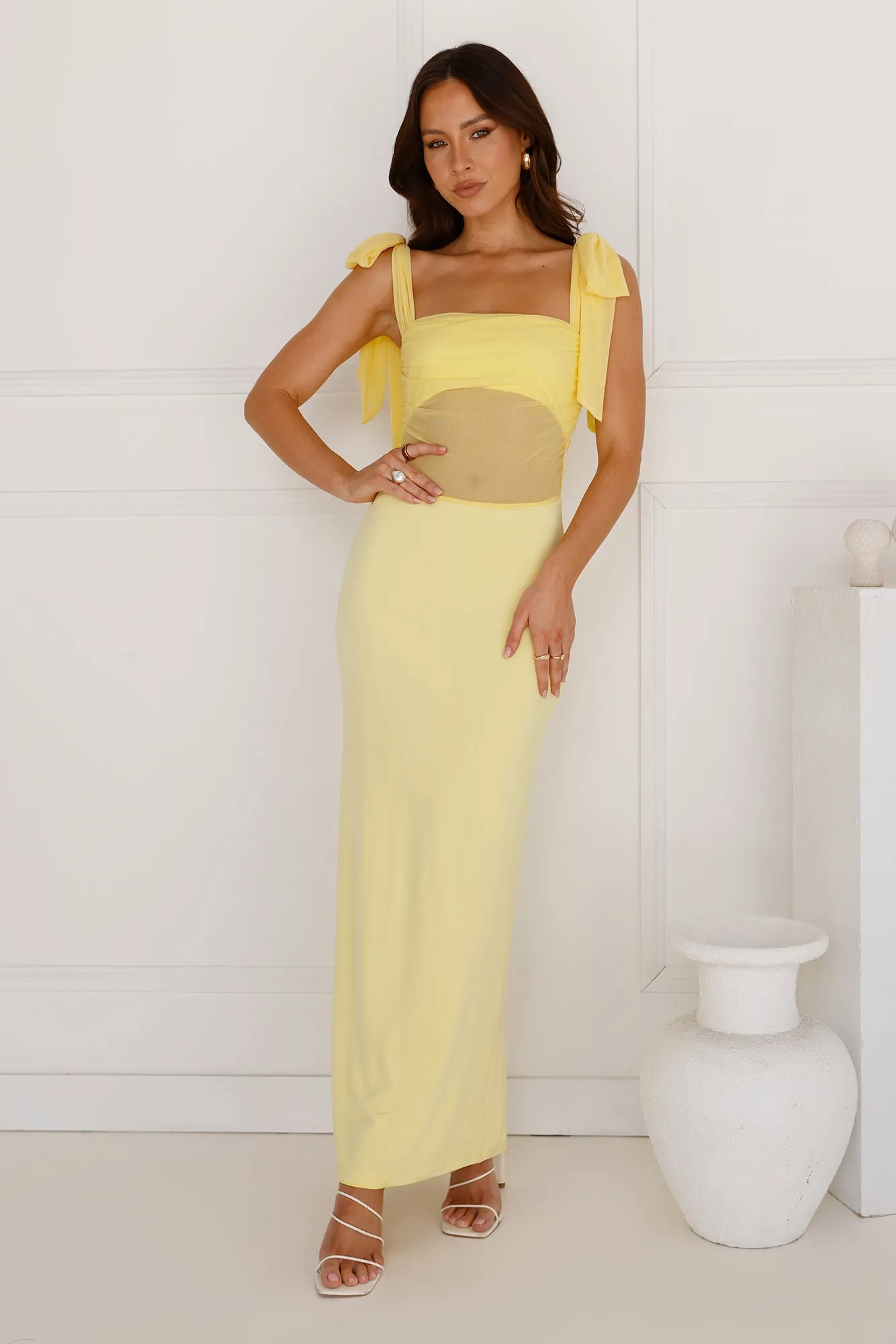 Illuminating Love Mesh Maxi Dress Yellow sold by Hello Molly
