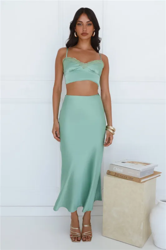 Forest Secrets Satin Maxi Skirt Green sold by Hello Molly