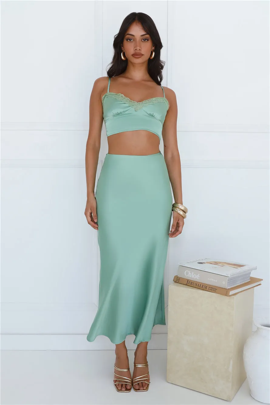 Forest Secrets Satin Maxi Skirt Green sold by Hello Molly