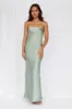 HELLO MOLLY The Felicity Strapless Satin Maxi Dress Sage sold by Hello Molly
