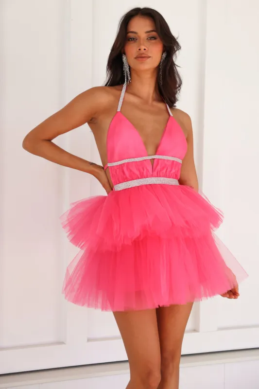 HELLO MOLLY Welcome Me Back Tulle Mini Dress Hot Pink sold by Hello Molly