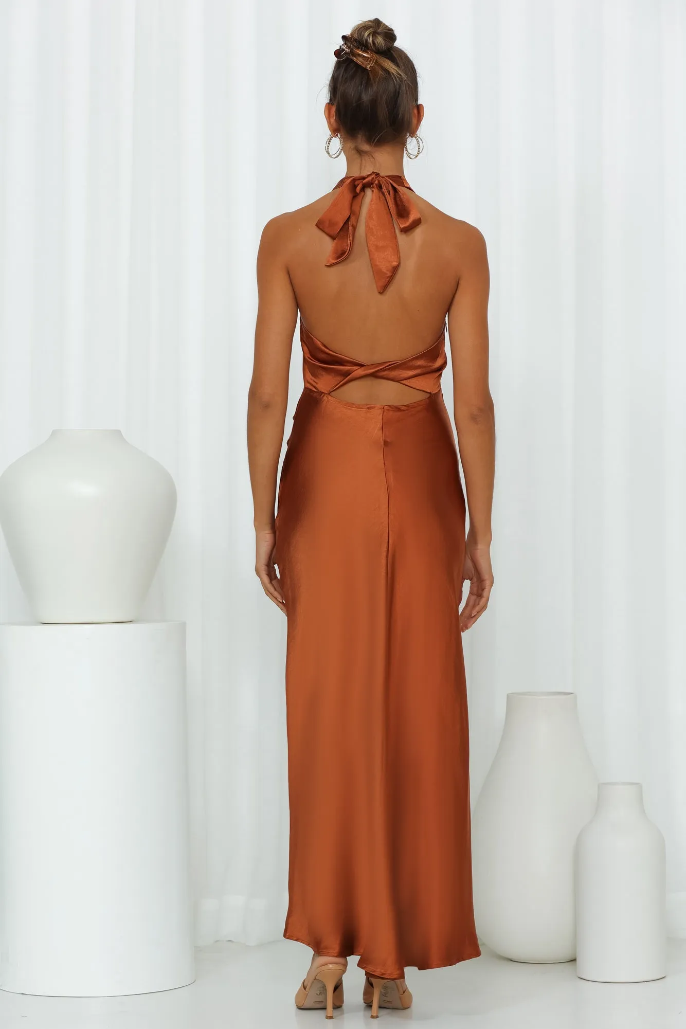 Light Minds Satin Midi Dress Chocolate sold by Hello Molly product image thumbnail 5