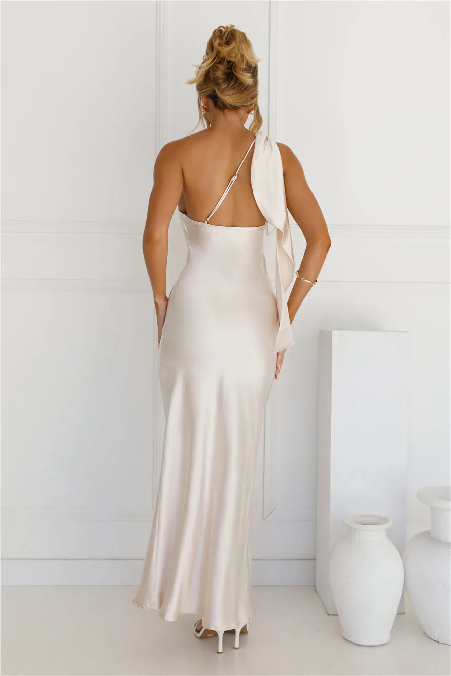Romantic Tales Satin One Shoulder Maxi Dress Champagne sold by Hello Molly product image thumbnail 4