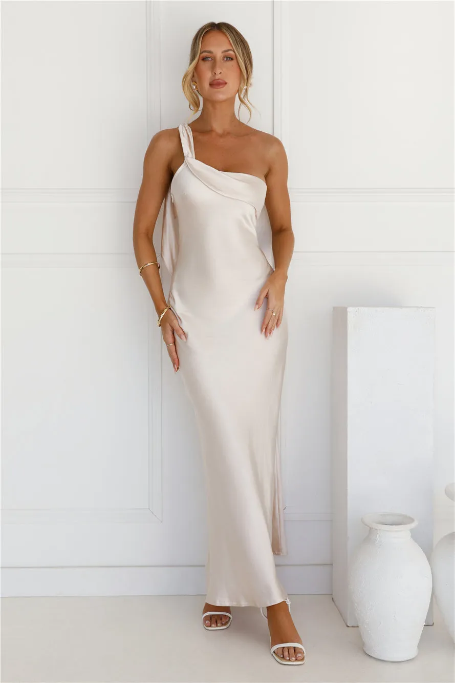 Romantic Tales Satin One Shoulder Maxi Dress Champagne sold by Hello Molly product image thumbnail 2