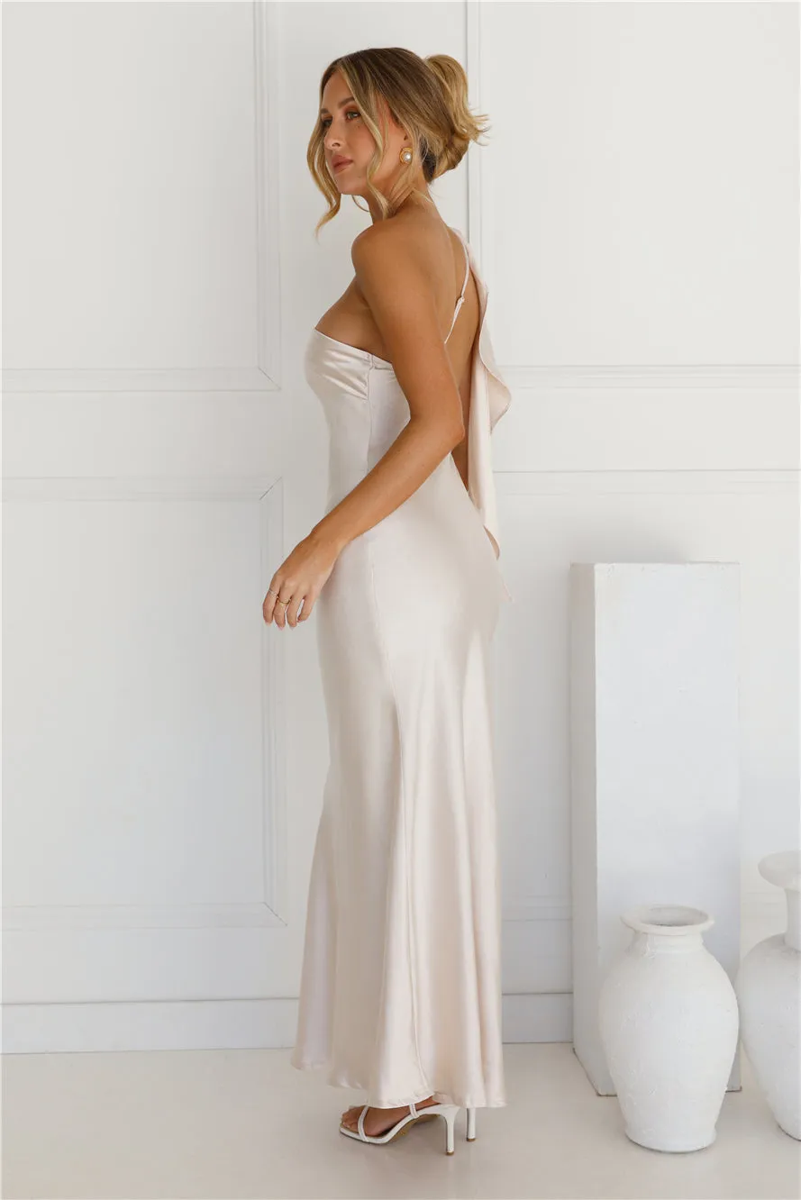 Romantic Tales Satin One Shoulder Maxi Dress Champagne sold by Hello Molly product image thumbnail 3