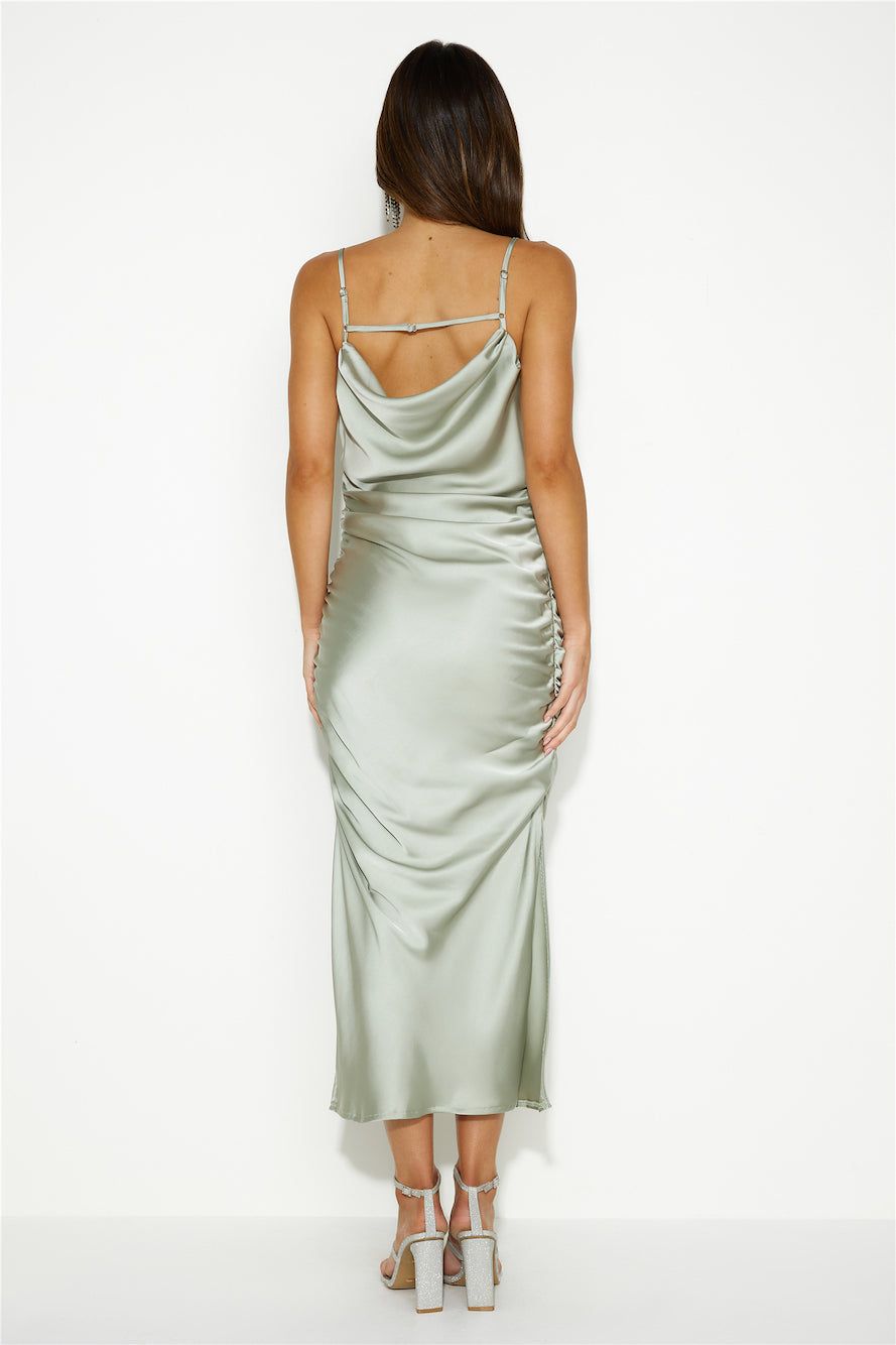 Keep Shining Satin Midi Dress Sage sold by Hello Molly product image thumbnail 5