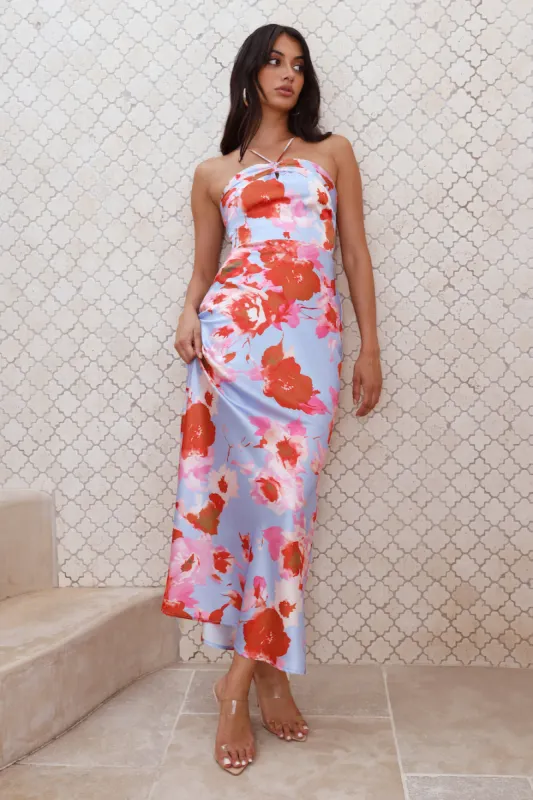 Dreaming Of Fashion Satin Maxi Dress Blue sold by Hello Molly