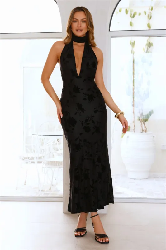Shallow Love Halter Maxi Dress Black sold by Hello Molly
