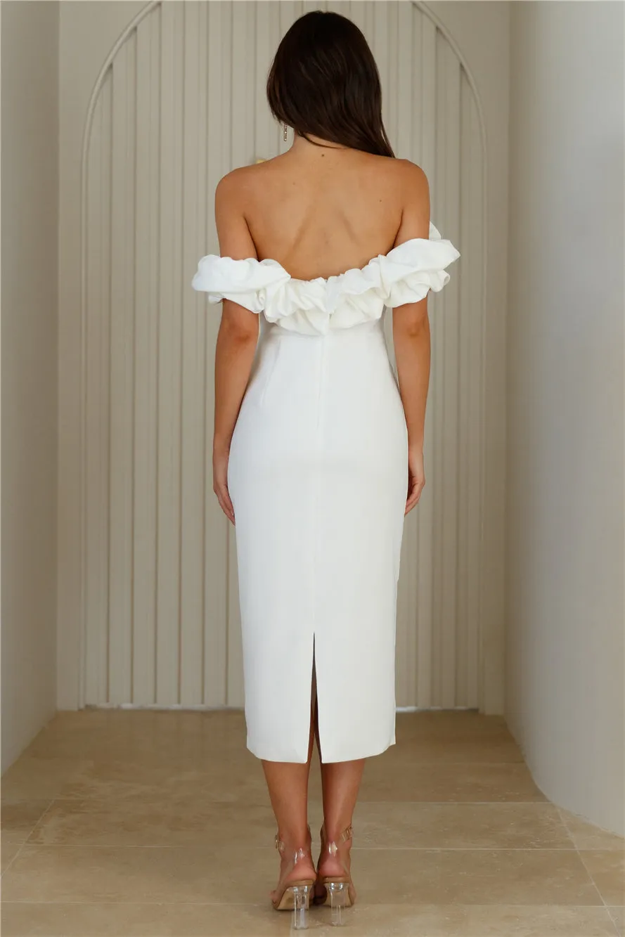 Idolise Off Shoulder Frill Midi Dress White sold by Hello Molly product image thumbnail 5