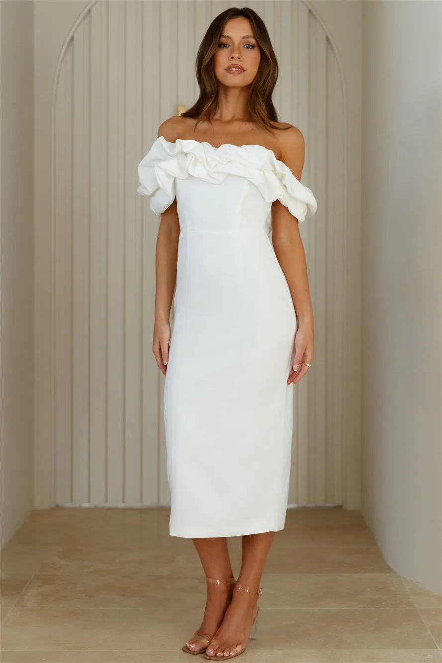 Idolise Off Shoulder Frill Midi Dress White sold by Hello Molly product image thumbnail 3