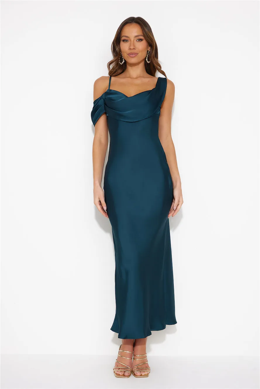 Gracious Opportunities Satin Maxi Dress Emerald sold by Hello Molly