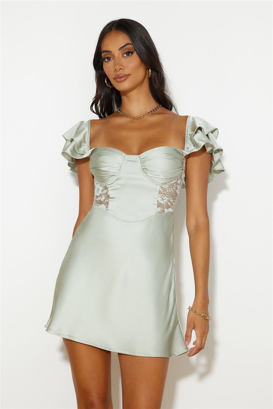 Dance With You Satin Mini Dress Sage sold by Hello Molly