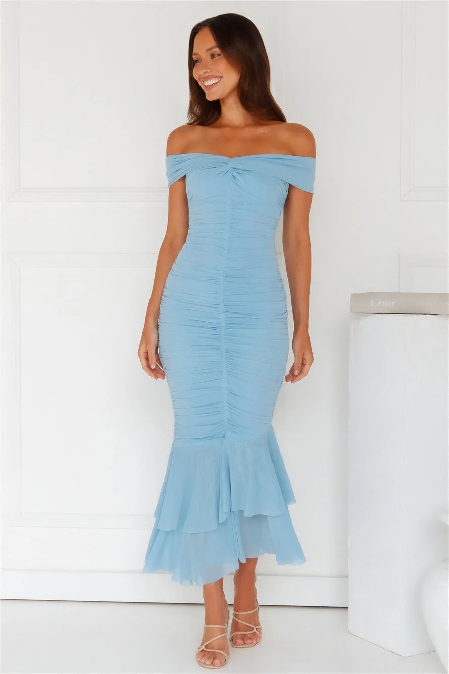 Tanisha Off Shoulder Mesh Midi Dress Blue sold by Hello Molly product image thumbnail 2