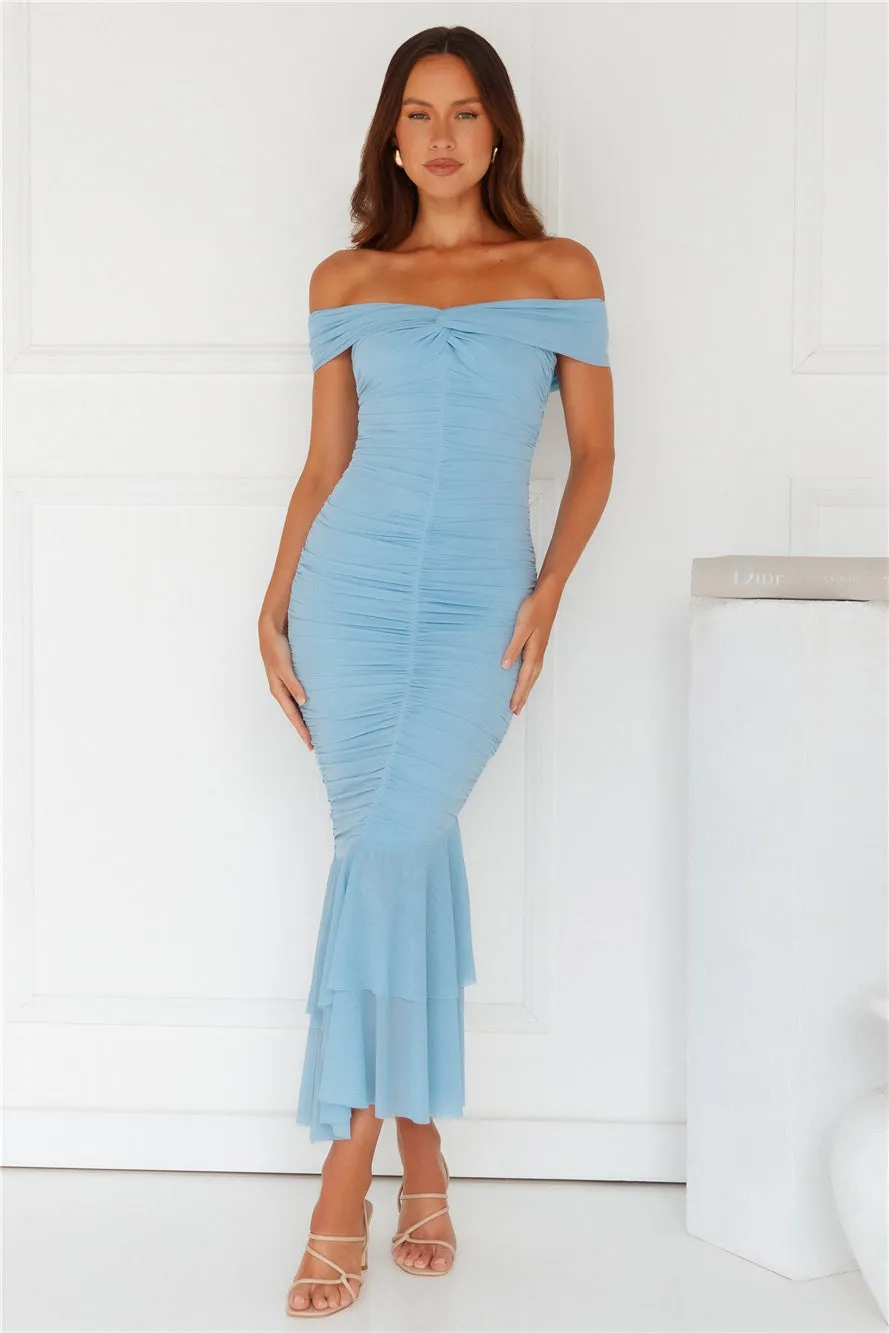 Tanisha Off Shoulder Mesh Midi Dress Blue sold by Hello Molly product image thumbnail 3