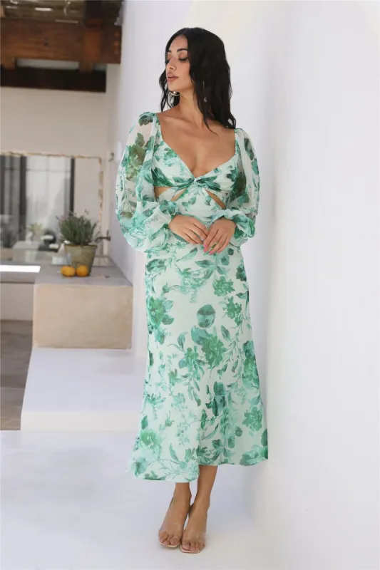 Dahlia Kisses Midi Dress Green sold by Hello Molly