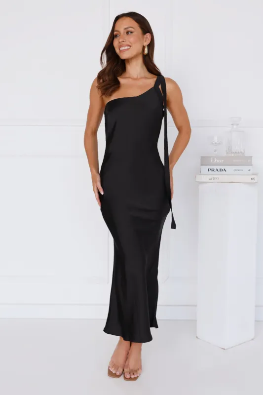 Black Tie Ballroom One Shoulder Satin Maxi Dress Black sold by Hello Molly