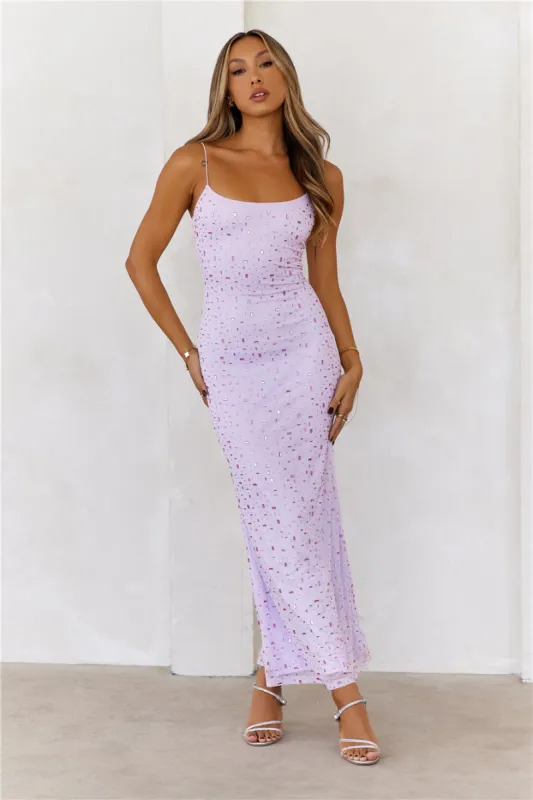 HELLO MOLLY Wishlisted Diamonds Mesh Maxi Dress Purple sold by Hello Molly