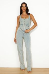 LIONESS NYC Halter Top Light Denim sold by Hello Molly