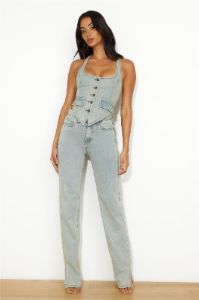 LIONESS NYC Halter Top Light Denim sold by Hello Molly