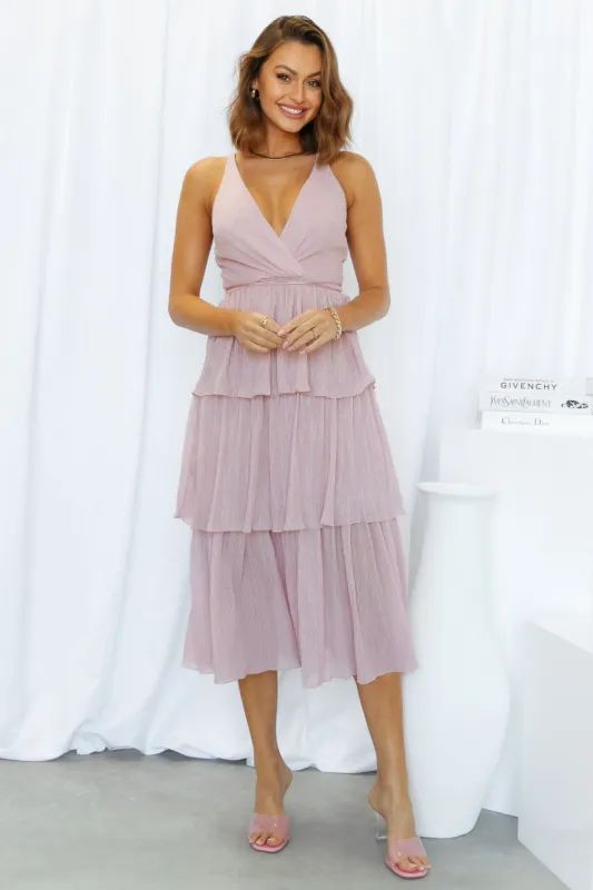 Nighttime In Paris Midi Dress Blush Shimmer sold by Hello Molly