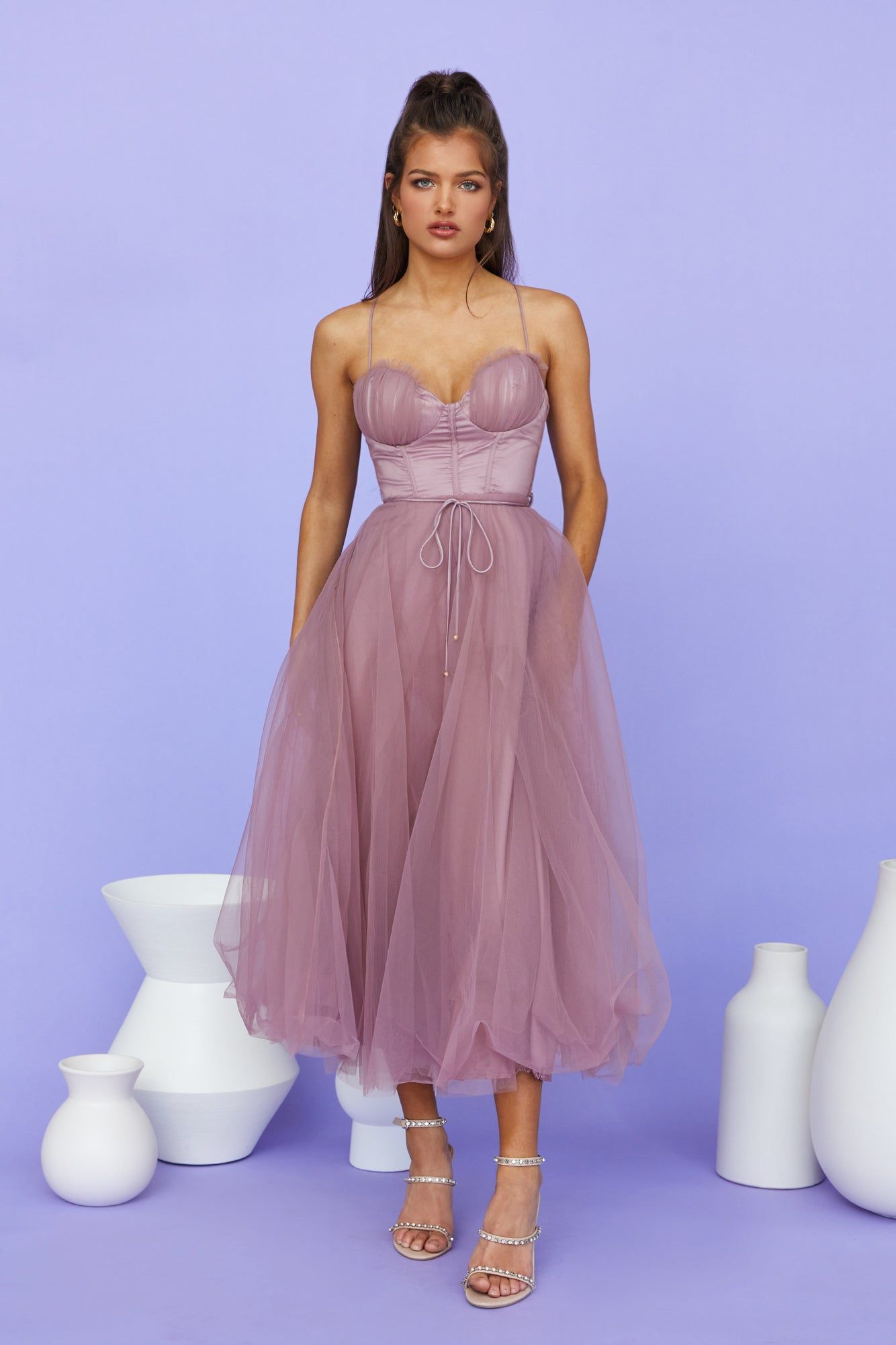 Wandering In The Light Tulle Midi Dress Rose sold by Hello Molly