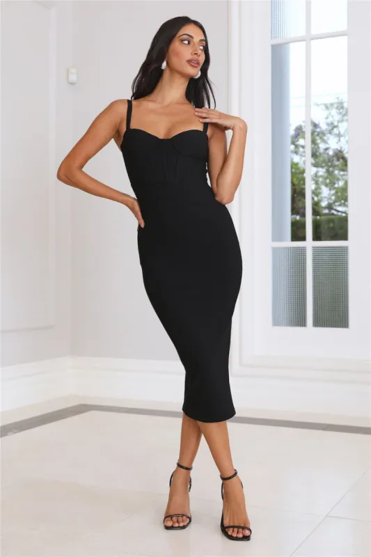 Time To Charm Midi Dress Black sold by Hello Molly
