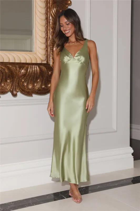 Desire Your Love Satin Maxi Dress Green sold by Hello Molly