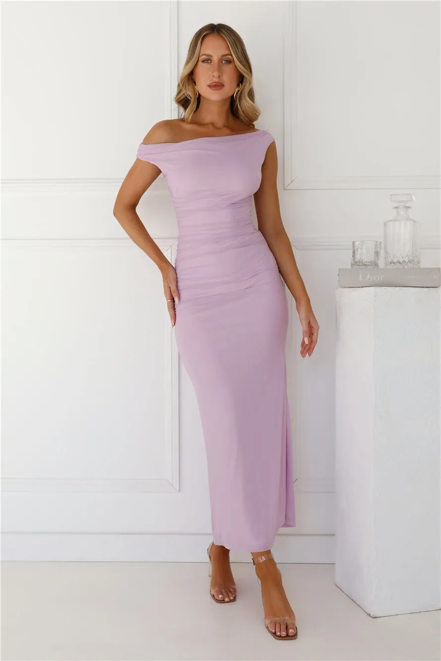 Perfect Vibe Off Shoulder Mesh Maxi Dress Lilac sold by Hello Molly product image thumbnail 2