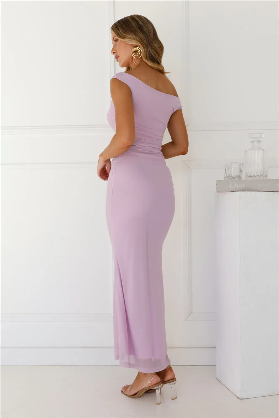 Perfect Vibe Off Shoulder Mesh Maxi Dress Lilac sold by Hello Molly product image thumbnail 3