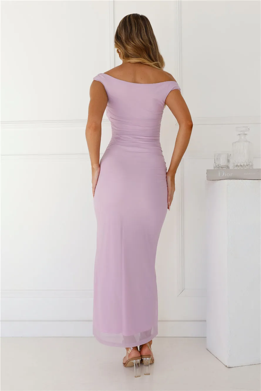 Perfect Vibe Off Shoulder Mesh Maxi Dress Lilac sold by Hello Molly product image thumbnail 4