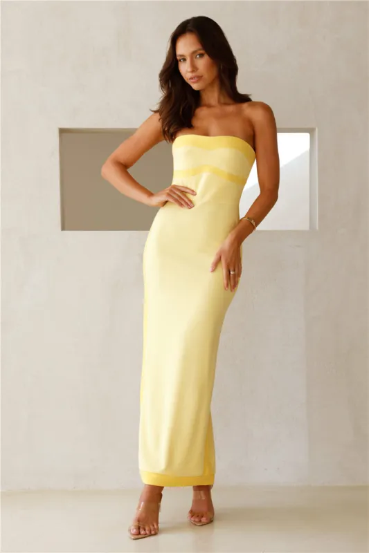 As Sleek As Ever Strapless Maxi Dress Yellow sold by Hello Molly