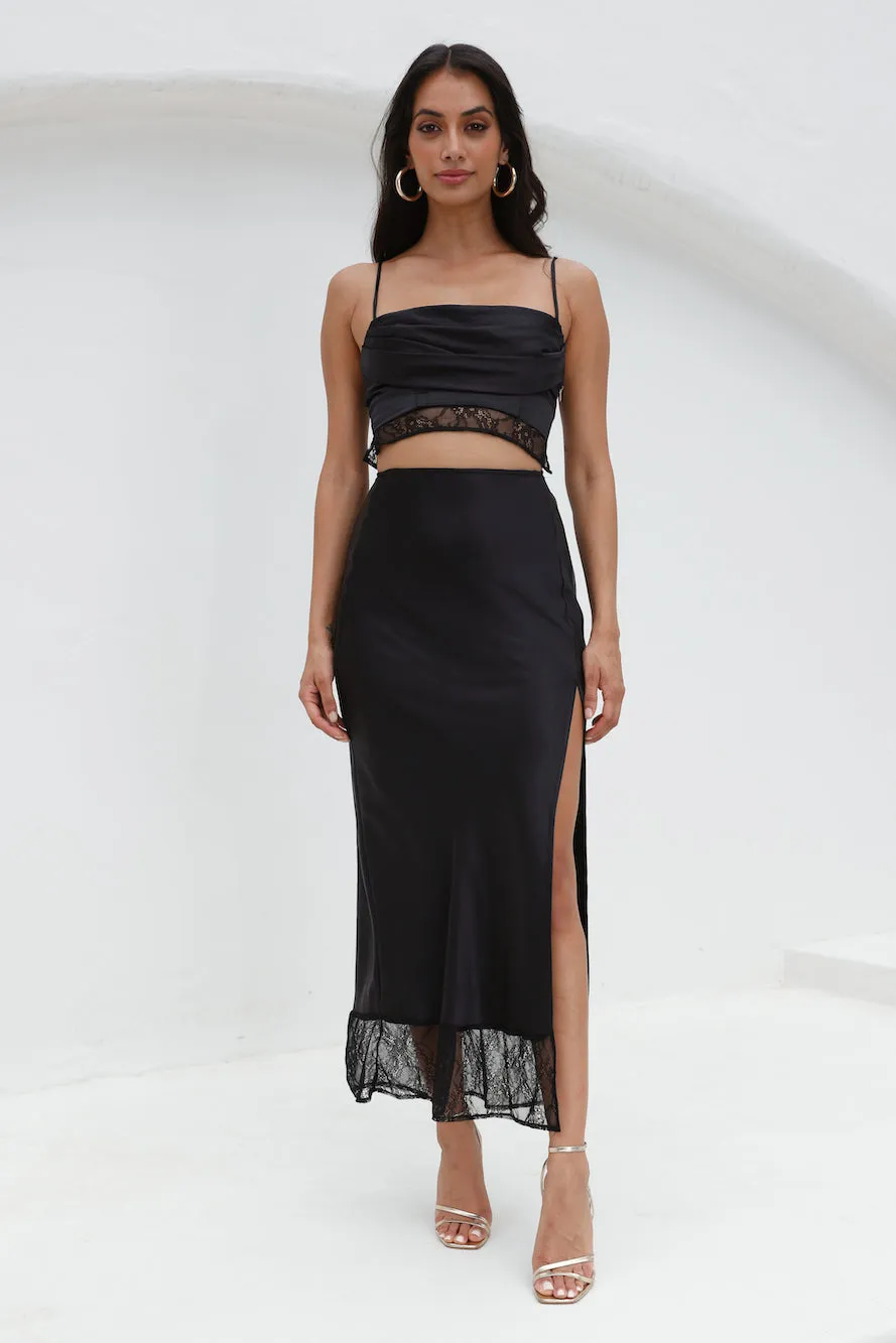 Lavishness Satin Maxi Skirt Black sold by Hello Molly