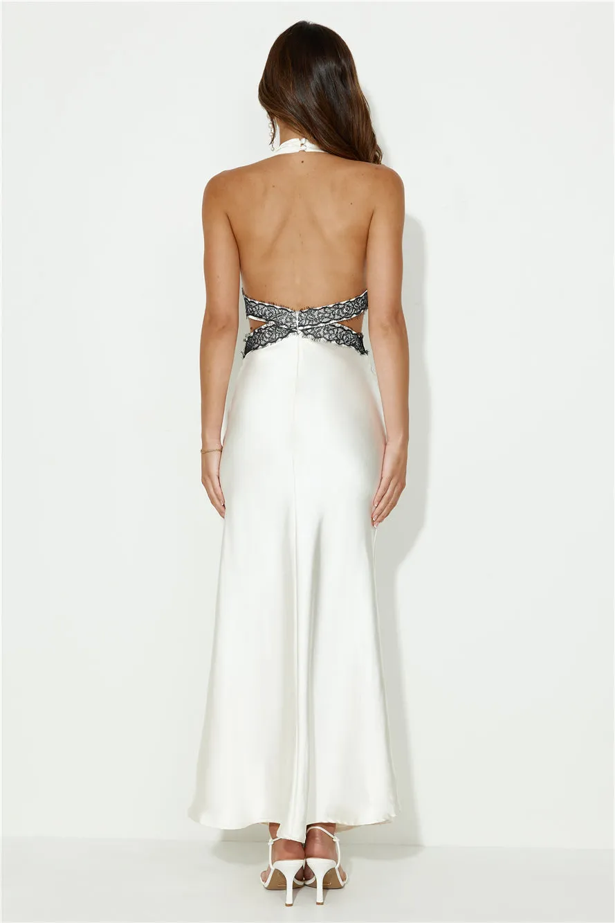 Touch Of Lace Satin Halter Maxi Dress White sold by Hello Molly product image thumbnail 4