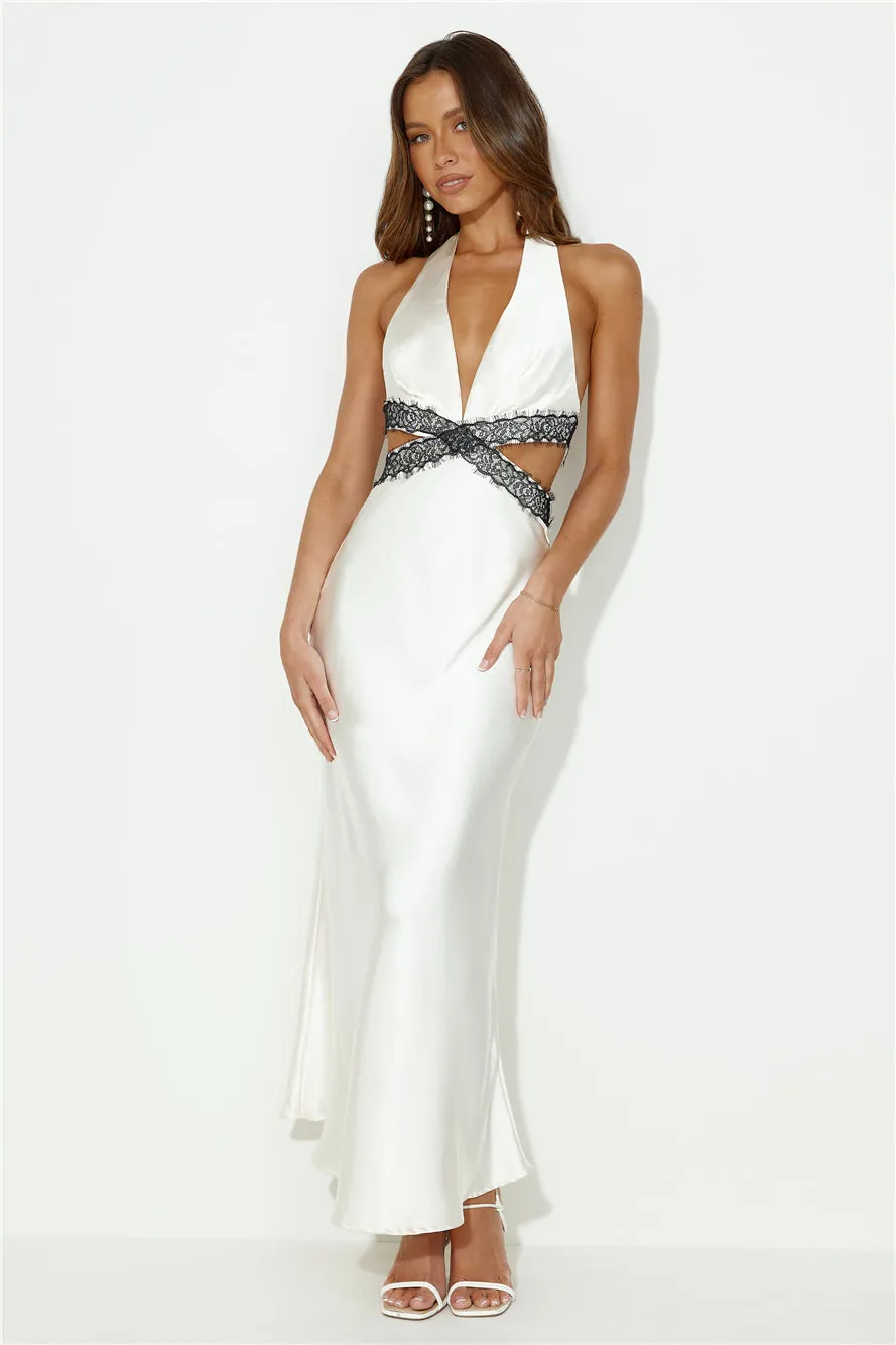 Touch Of Lace Satin Halter Maxi Dress White sold by Hello Molly