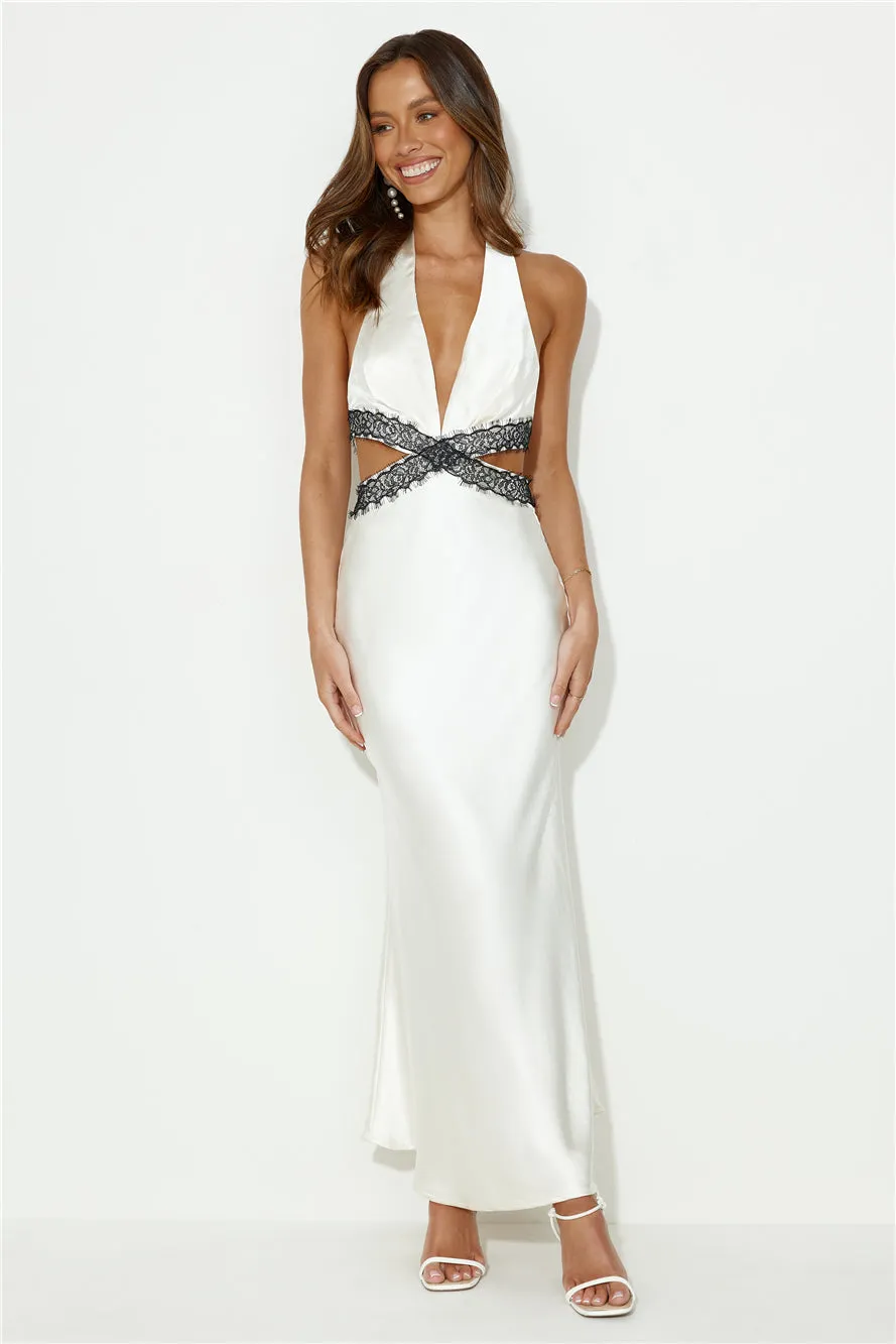 Touch Of Lace Satin Halter Maxi Dress White sold by Hello Molly product image thumbnail 2